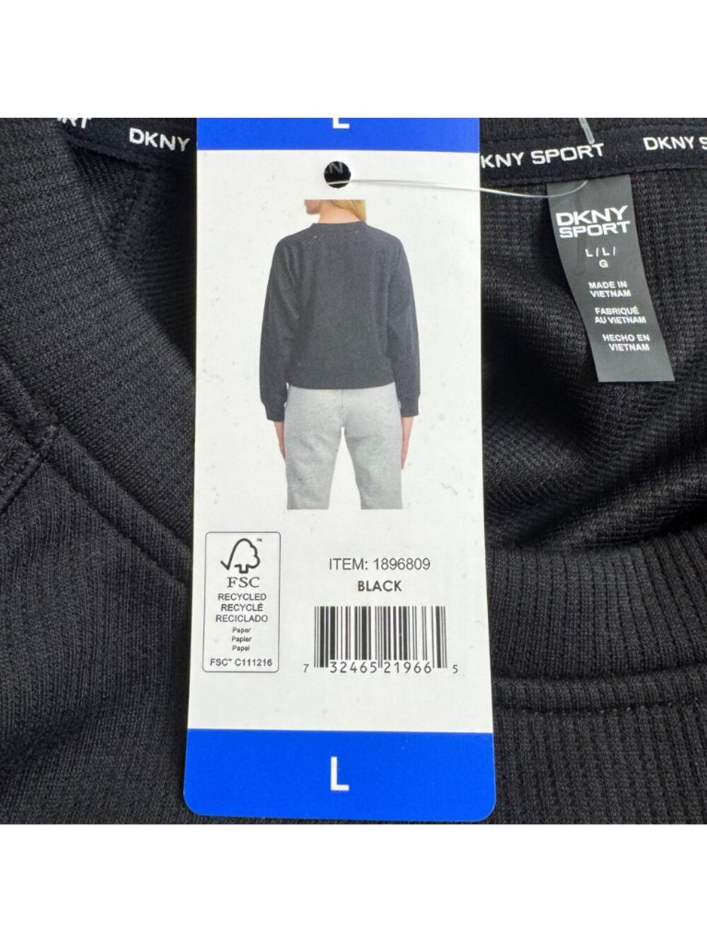 DKNY Sport Black Sweatshirt NEW Women's Large Ribbed Boxy Casual Athleisure Fun - Picture 7 of 8